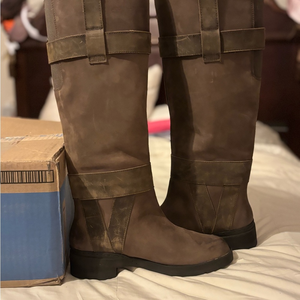 Timberland Graceyn Brown Tall Pull-On Waterproof Leather Boots w/Belt & Pocket • - Picture 7 of 17
